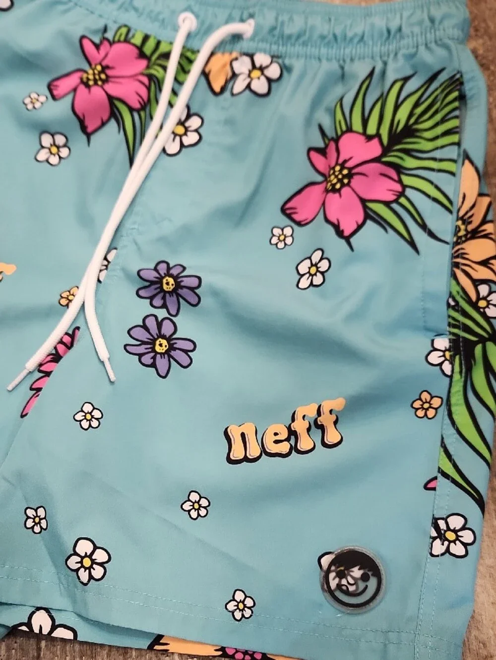 Neff Aqua Floral Swim Shorts with Pink & Purple Blooms